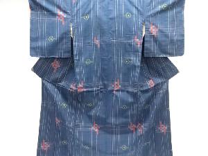 アンティーク　抽象模様織り出し手織り紬着物